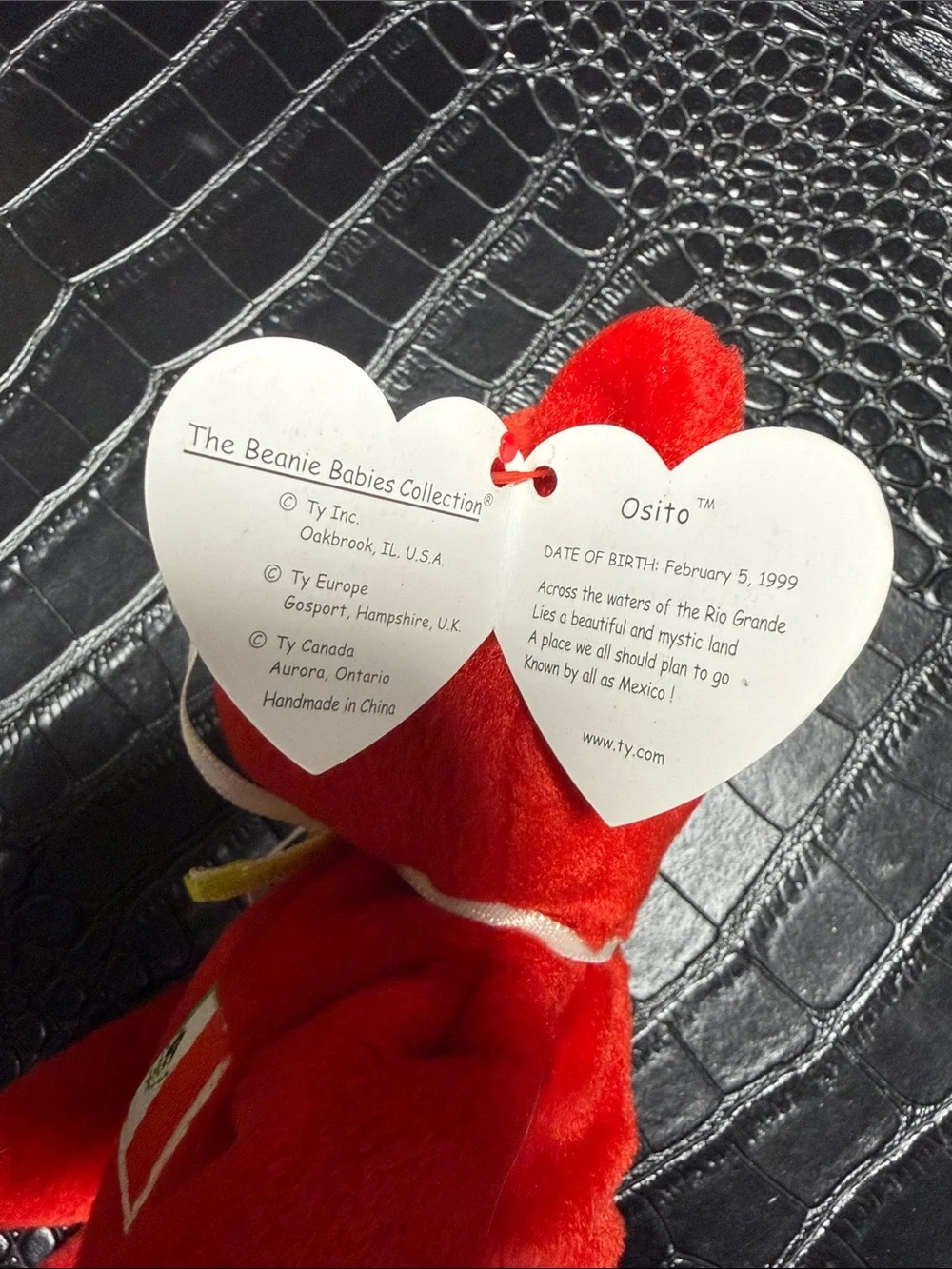 Ty Red Plush Bear with Mexico Flag Patch (OSITO)